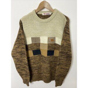 Vintage Swimate Men M Patchwork Knit Sweater Hipster Ski 80s Wool Nautical